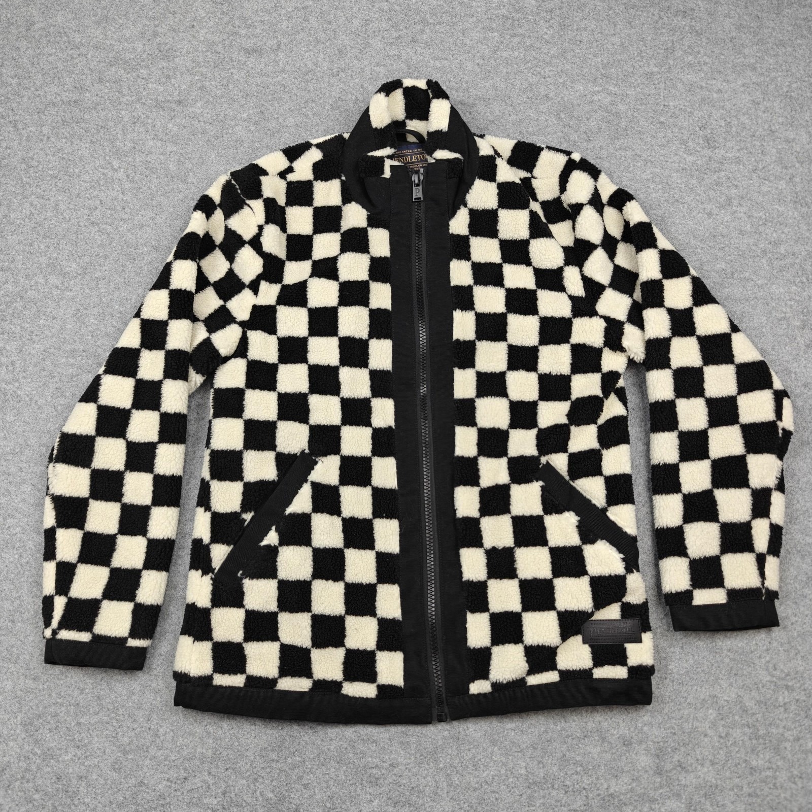 Pendleton Jacket Womens Xs Black Check Sherpa Fleece Full Zip Lined Pockets